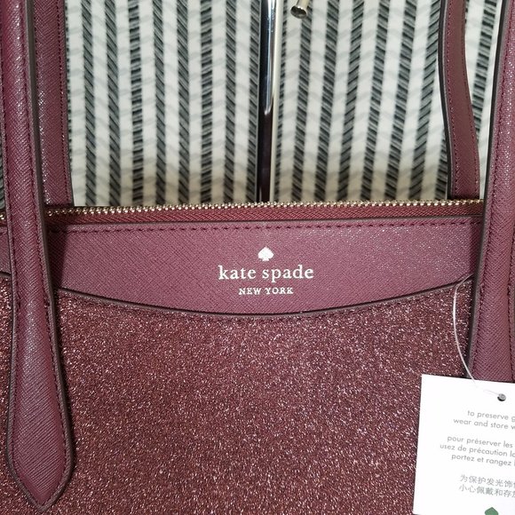 MAKE AN OFFER kate spade glittery glitter shimmy sparkle nova red tote new - Picture 4 of 6